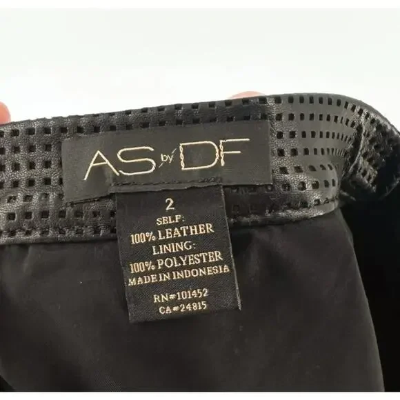 AS by DF Rio Perforated 100% Lamb Leather Mini Skirt 2 Pleated Tennis Luxe Edgy - Picture 6 of 7